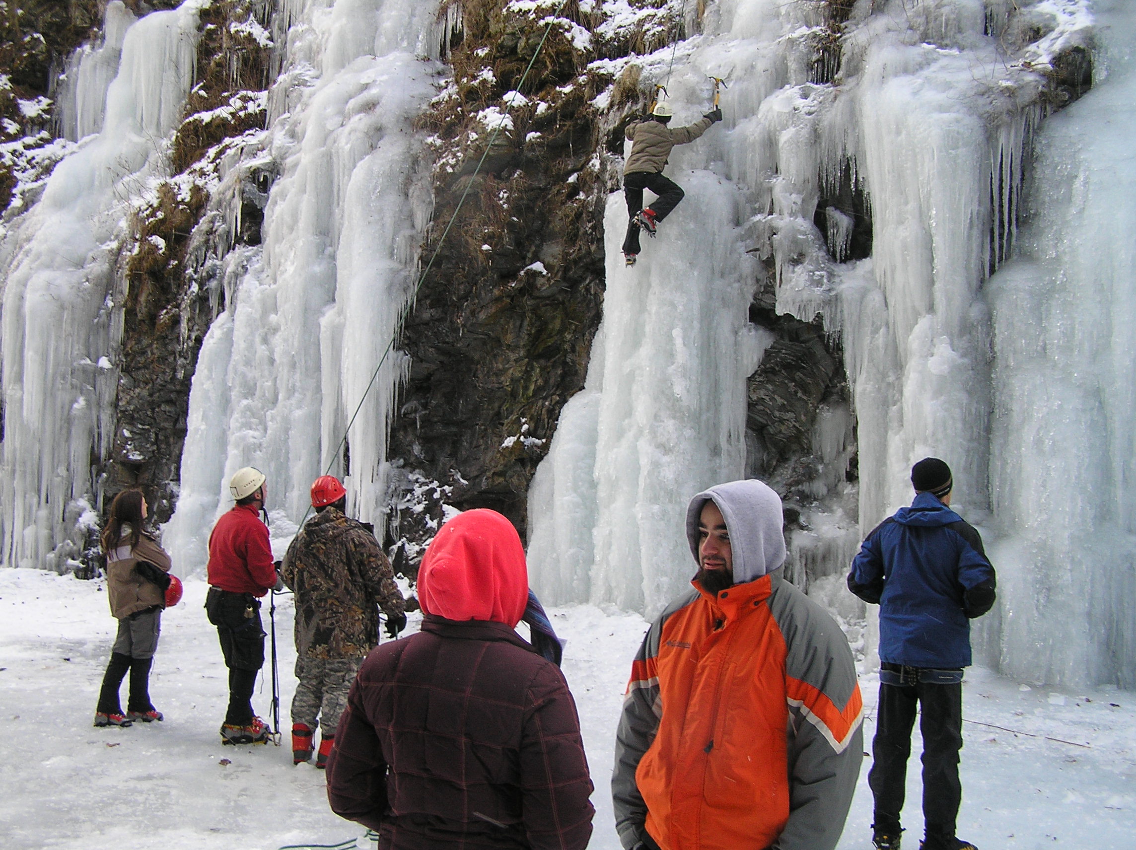 UMass Lowell students learning to ice climb
