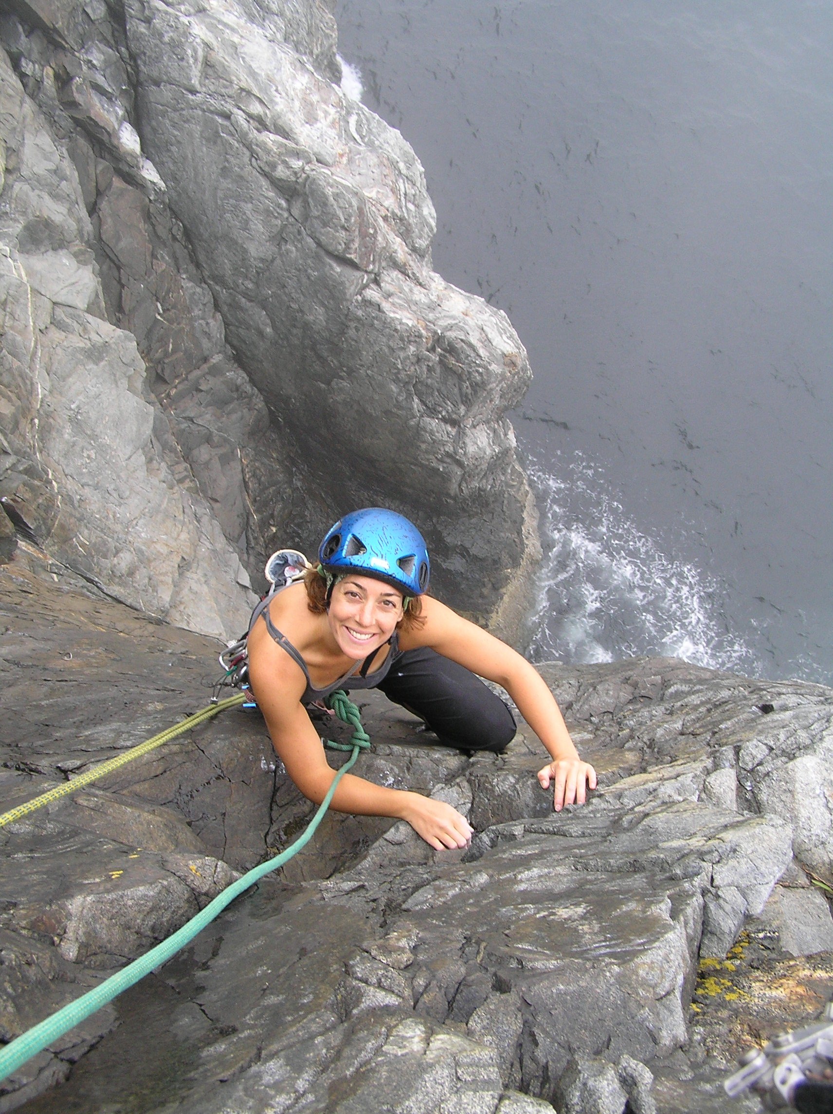 Sue topping out on Morning Glory (5.8), Acadia N.P., Maine